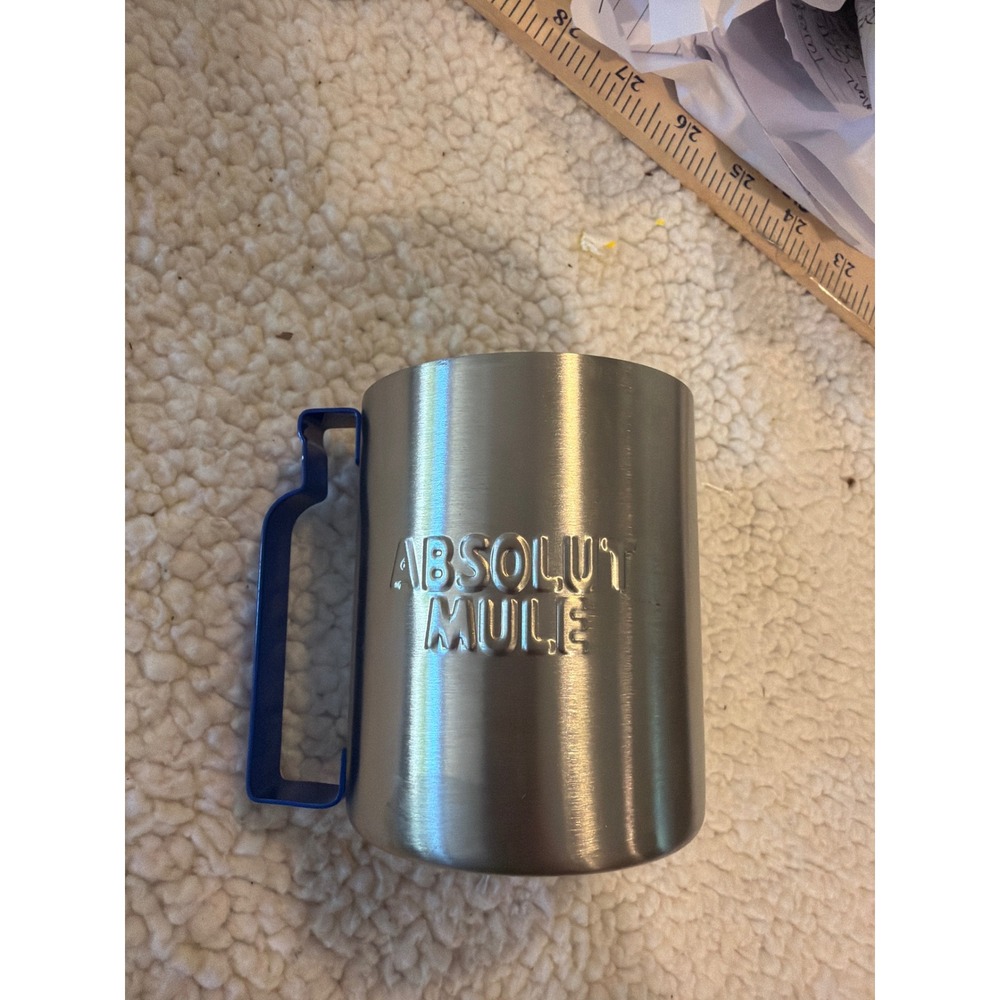 Absolut Mule Stainless Steel Mug‎ Silver Blue Handle Barware Vodka Advertising